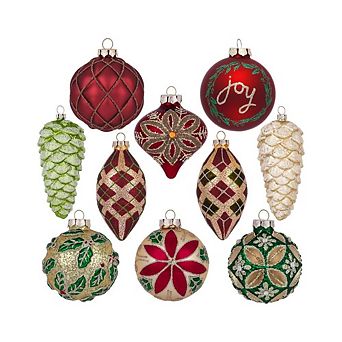 10 pc Blown Glass Christmas Tree Ornaments