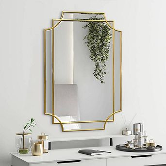 Gold Beveled Rectangle Modern Accent Mirror