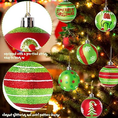 12-Pcs Red-Green Glittering Hanging Christmas Balls