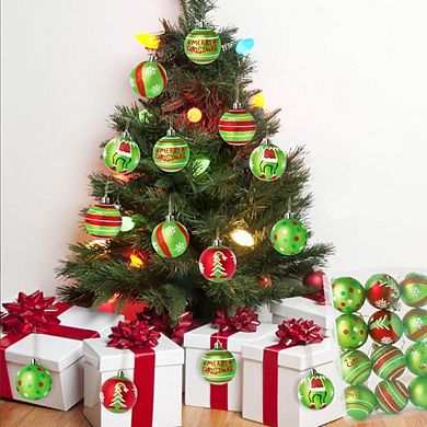 12-Pcs Red-Green Glittering Hanging Christmas Balls