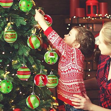 12-Pcs Red-Green Glittering Hanging Christmas Balls