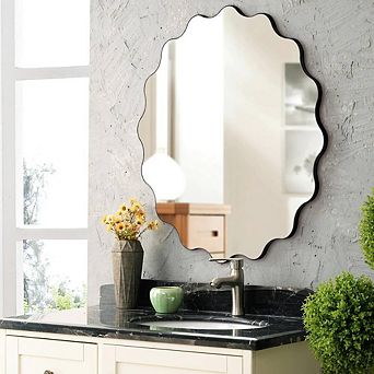 Frameless Circle Wavy Accent Mirror