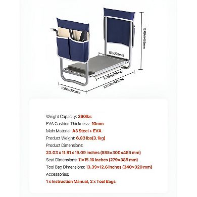 Dual-Purpose Garden Stool and Kneeler with Side Handles and Removable Tool Bags