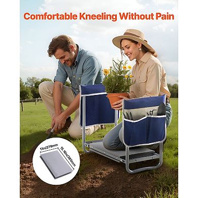 Dual-Purpose Garden Stool and Kneeler with Side Handles and Removable Tool Bags