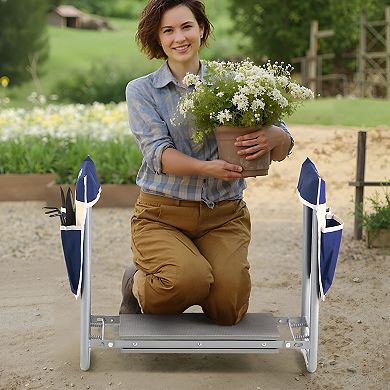 Dual-Purpose Garden Stool and Kneeler with Side Handles and Removable Tool Bags