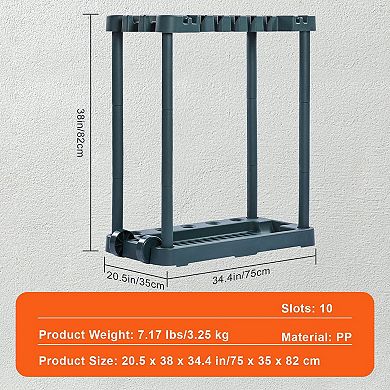 Garden Tool Organizer Rack with 10 Slots Freestanding Storage for Garage or Shed - Green