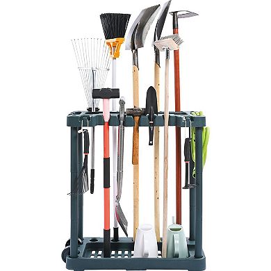 Garden Tool Organizer Rack with 10 Slots Freestanding Storage for Garage or Shed - Green