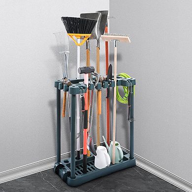 Garden Tool Organizer Rack with 10 Slots Freestanding Storage for Garage or Shed - Green