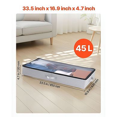2-Pack Foldable Under Bed Storage Organizer 45L with Clear Top for Clothes, Shoes, and Blankets Grey