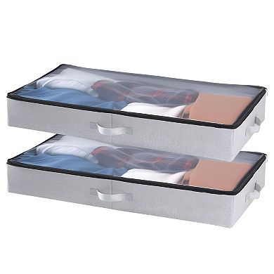 2-Pack Foldable Under Bed Storage Organizer 45L with Clear Top for Clothes, Shoes, and Blankets Grey