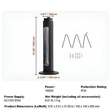 Electric Infrared Space Heater with Remote and Tip-Over Safety - Black