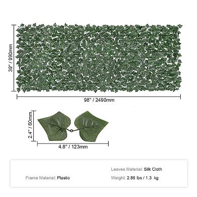 Artificial Ivy Fence Panel 39 x 98 in Silk Leaf Outdoor Screen for Patios Balconies Gardens - Green