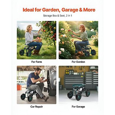 Garden Work Seat with Wheels and Storage Tray for Planting and Yard Tasks - Green