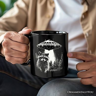 Funny UFO Raccoon Mug, Alien Gift