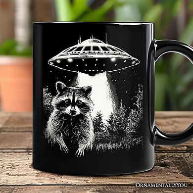 Funny UFO Raccoon Mug, Alien Gift