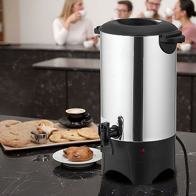 6L Coffee Urn Stainless Steel Brews Up to 40 Cups for Office or Event - Silver