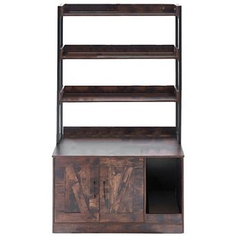 Cat Litter Box Enclosure Cabinet with Shelves and Doors - Dark Brown