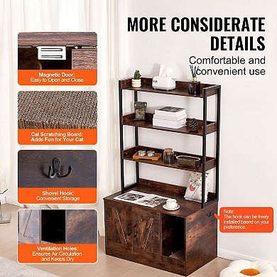 Cat Litter Box Enclosure Cabinet with Shelves and Doors - Dark Brown