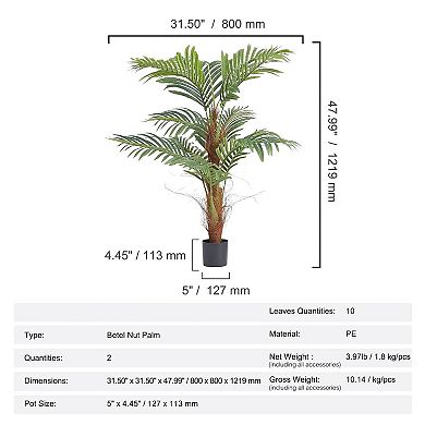 4ft Artificial Palm Tree Set of 2 with Pot for Home Office Indoor or Outdoor Decor