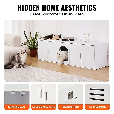 Cat Litter Box Enclosure Furniture with Doors, Hidden Litter Cabinet - White