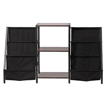 Record Player Stand with Vinyl Storage Shelves, Metal Turntable Table - Black