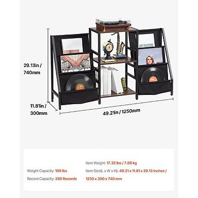 Record Player Stand with Vinyl Storage Shelves, Metal Turntable Table - Black