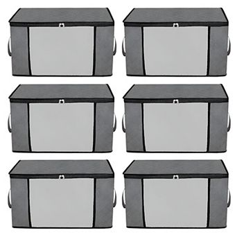 6 pc Blanket and Clothes Storage Bags Set with Transparent Window and Foldable Design Dark Grey