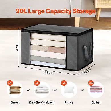 6-Piece Blanket and Clothes Storage Bags Set with Transparent Window and Foldable Design Dark Grey
