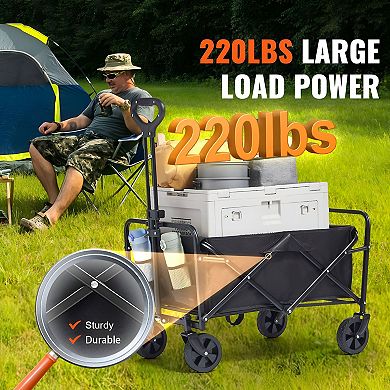 Collapsible Outdoor Wagon with 5-Inch PVC Wheels and Adjustable Handle - Black