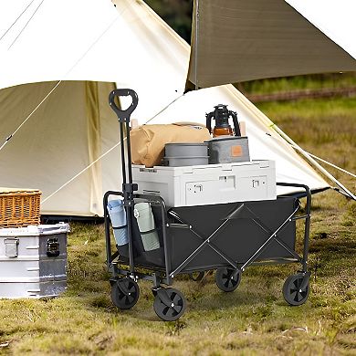 Collapsible Outdoor Wagon with 5-Inch PVC Wheels and Adjustable Handle - Black