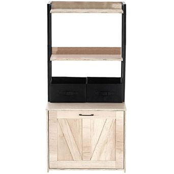 Cat Litter Box Enclosure Cabinet with Shelves and Storage Baskets - Natural
