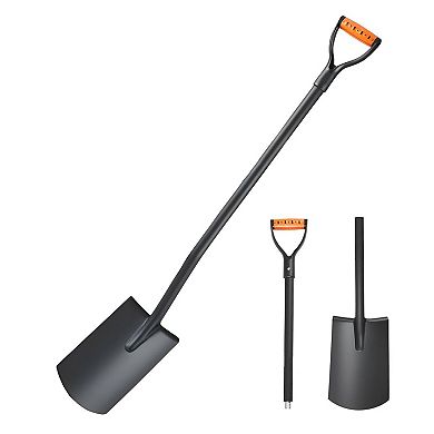 Lightweight Square Shovel with Alloy Steel Blade and Ergonomic D-Handle - Black