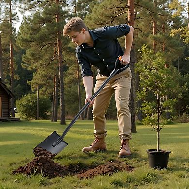 Lightweight Square Shovel with Alloy Steel Blade and Ergonomic D-Handle - Black