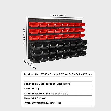 48-Piece Wall-Mount Stackable Storage Bins Set with Small and Large Bins for Home or Workshop