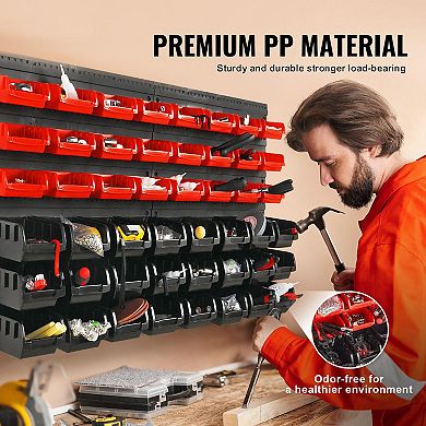 48-Piece Wall-Mount Stackable Storage Bins Set with Small and Large Bins for Home or Workshop