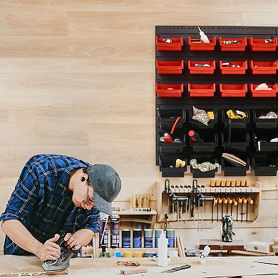 48-Piece Wall-Mount Stackable Storage Bins Set with Small and Large Bins for Home or Workshop