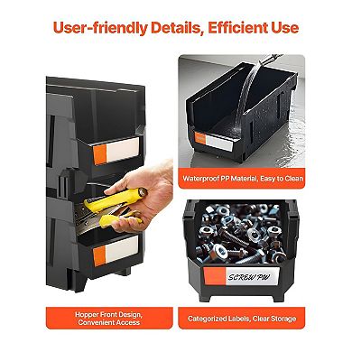 6-Piece Large Stackable Plastic Storage Bins Set with Labels for Tools, Crafts, and Accessories