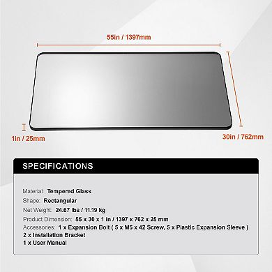Black Frame Rectangular Wall Mirror 55 x 30 inch for Vertical or Horizontal Mount