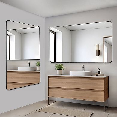 Black Frame Rectangular Wall Mirror 55 x 30 inch for Vertical or Horizontal Mount