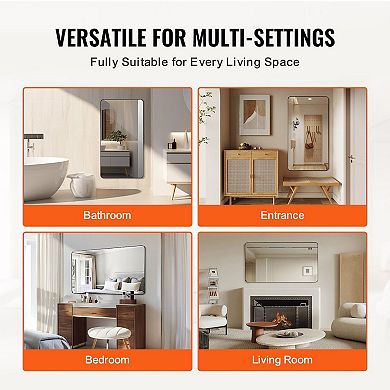 Black Frame Rectangular Wall Mirror 55 x 30 inch for Vertical or Horizontal Mount