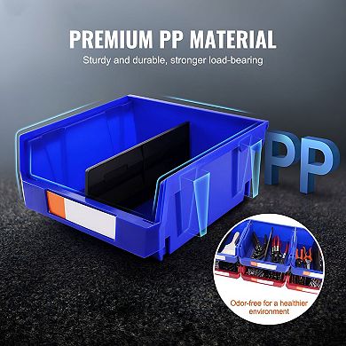 6-Piece Large Stackable Plastic Storage Bins Set with Dividers and Labels for Crafts Office or Toys