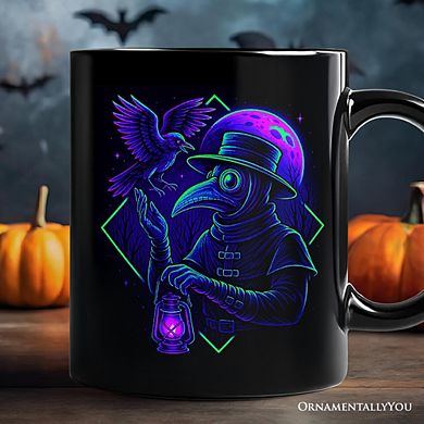 Vaporwave Plague Doctor Mug, Retro Neon Horror Vibes Halloween Gift