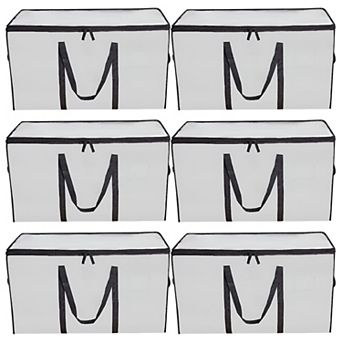 6 pc Large Storage Bags Set Transparent with Handles Foldable Design and Zipper Closure