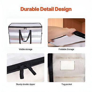 6-Piece Large Storage Bags Set Transparent with Handles Foldable Design and Zipper Closure