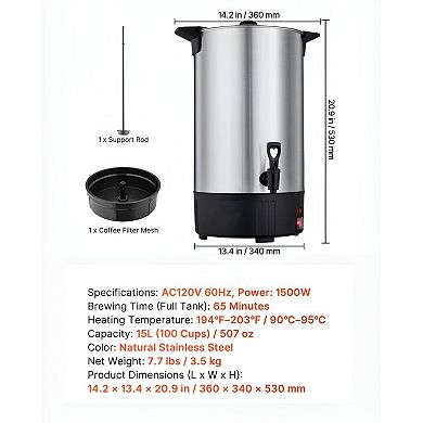 Coffee Urn with Dual No-Drip Spout and Keep-Warm Feature - Silver