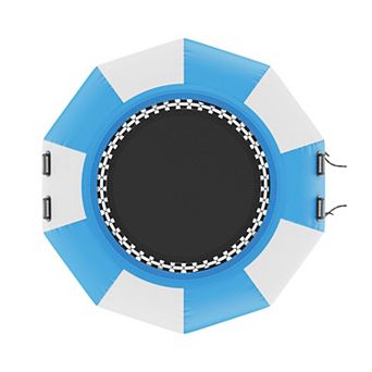 6.5 ft Inflatable Water Trampoline with Ladder and Pump for Lake Pool and Summer Play Blue and White