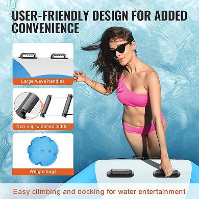 6.5 ft Inflatable Water Trampoline with Ladder and Pump for Lake Pool and Summer Play Blue and White