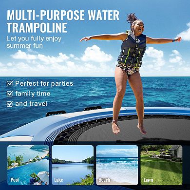 6.5 ft Inflatable Water Trampoline with Ladder and Pump for Lake Pool and Summer Play Blue and White