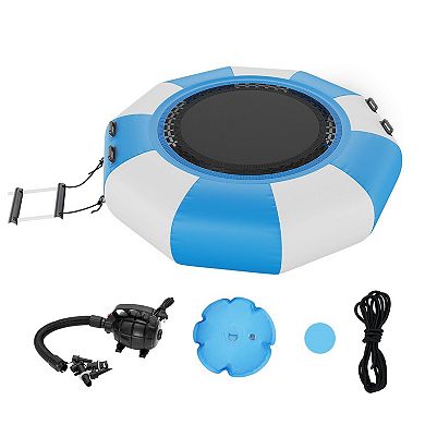 6.5 ft Inflatable Water Trampoline with Ladder and Pump for Lake Pool and Summer Play Blue and White