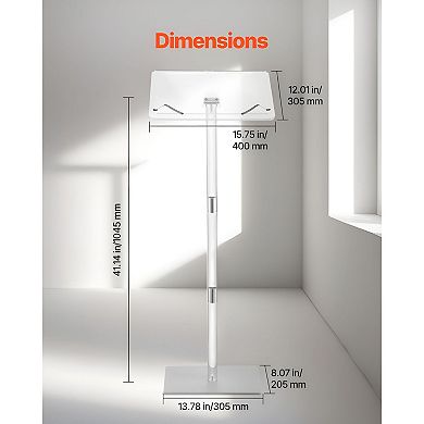 Adjustable Acrylic Podium Stand with Tilting Top for Classrooms Offices and Events - Transparent